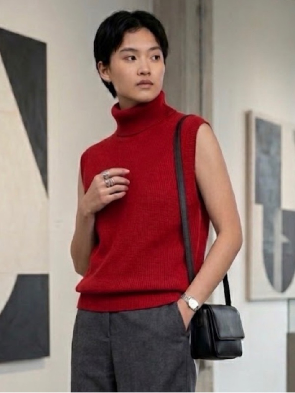 Maeve Sleeveless Turtleneck Sweater - Red